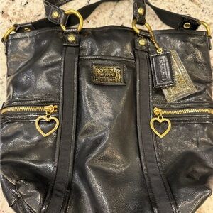 Black Coach Poppy Patent Leather Bag with Gold Accents